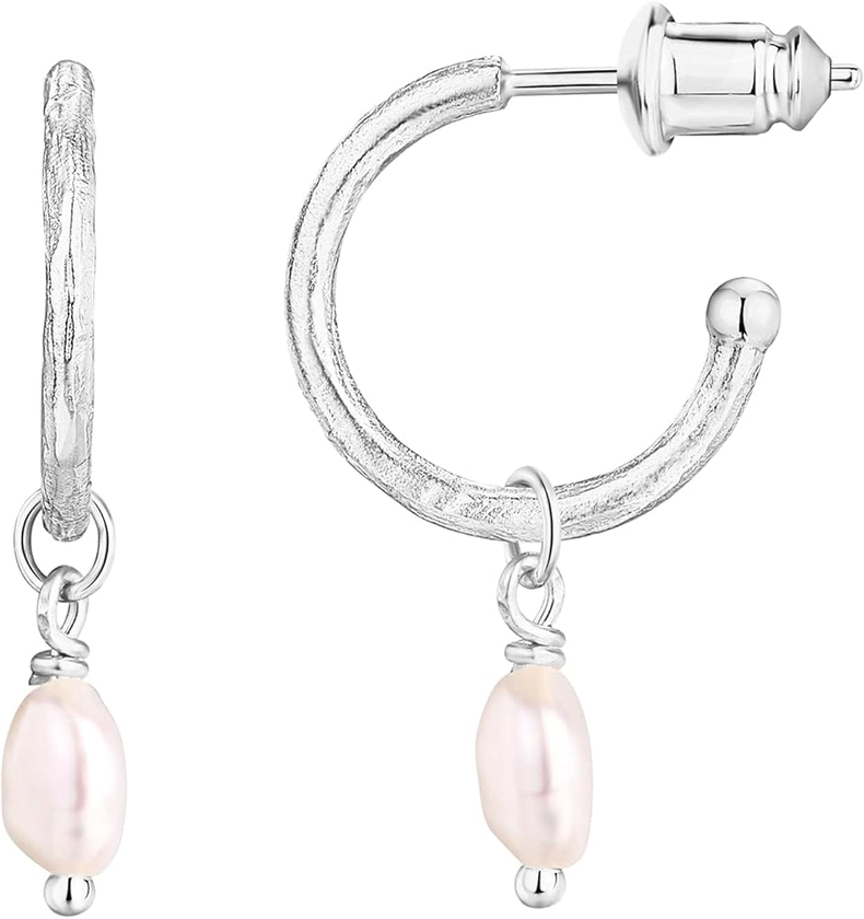 Amazon.com: PAVOI 14K White Gold Plated 925 Sterling Silver Post Huggie With Dangle | Small Hoop Earrings With Posts For Women | Trendy Pearl Dangle Hoop Earrings |Baroque Pearl Huggie Earrings: Clothing, Shoes & Jewelry