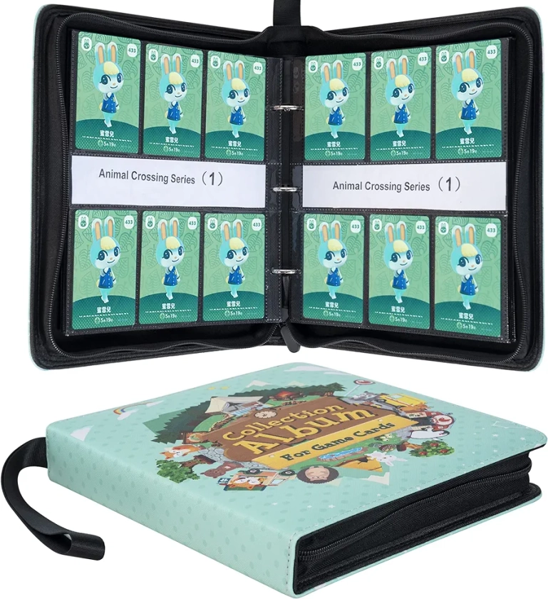 600+ Pockets Card Holder Compatible with Amiibo Card, 6-Pocket Trading Card Binder with 50 Sleeves Compatible with Animal Crossing Amiibo Card Series 1-5 Normal Size