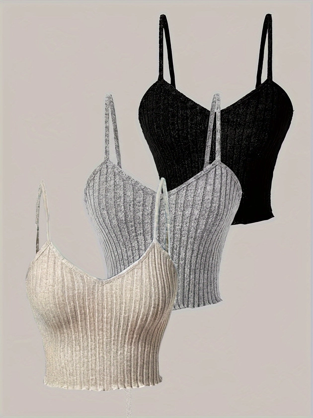 Elegant V neck Knit Camisole Tops Polyester Solid - Temu