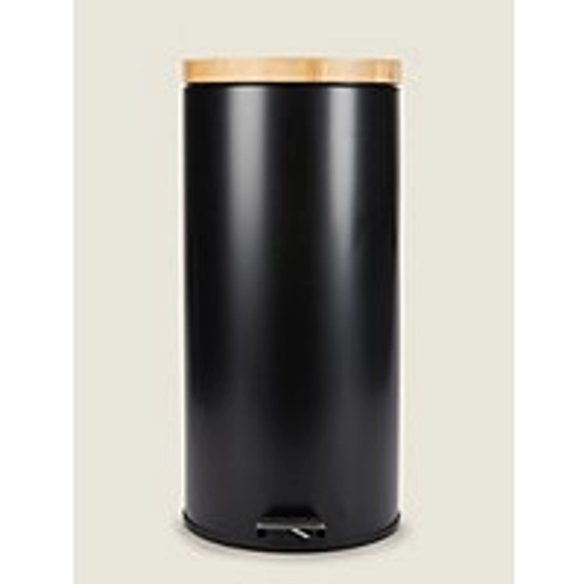 Black Pedal Bin With Bamboo Lid 30L