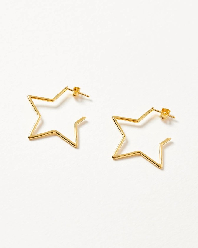 Star Outline Gold Plated Hoop Earrings Large | Oliver Bonas