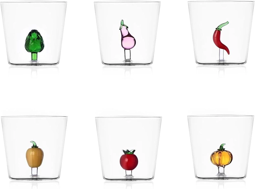 Ichendorf Vegetables Lot de 6 tumbler en verre borosilicate, décors assortis