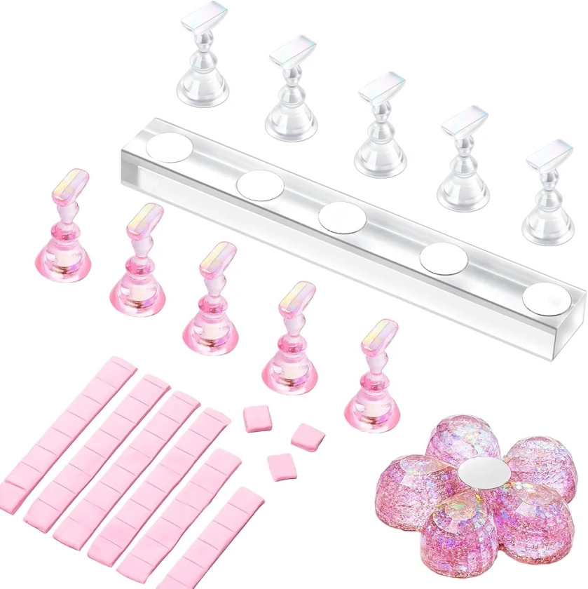 MAKARTT Support à Ongles en Acrylique Support d'Entraînement à Ongles Magnétique Support d'Entraînement Support de Peinture à Ongles Présentoir à Ongles Transparent et Rose avec 48 Pcs : Amazon.fr: Beauté et Parfum