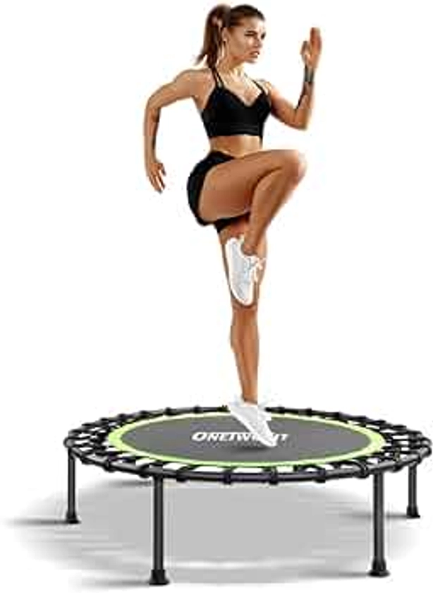 ONETWOFIT 42"/45" Rebounder Trampoline for Adults, Silent Mini Trampoline Indoor Exercise Fitness Trampoline Bungee Rebounder