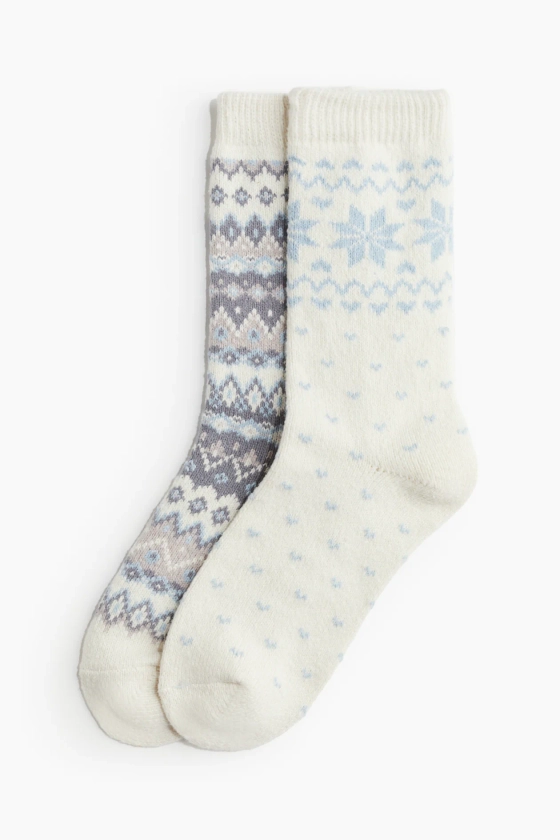 2-pack socks - Cream/Patterned - Ladies | H&M GB