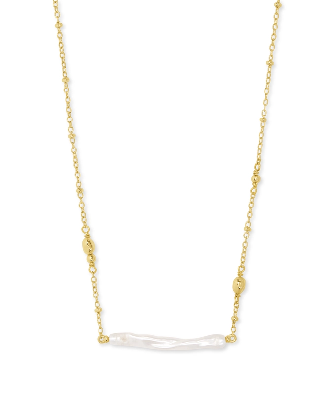 Eileen Gold Pendant Necklace in White Pearl 