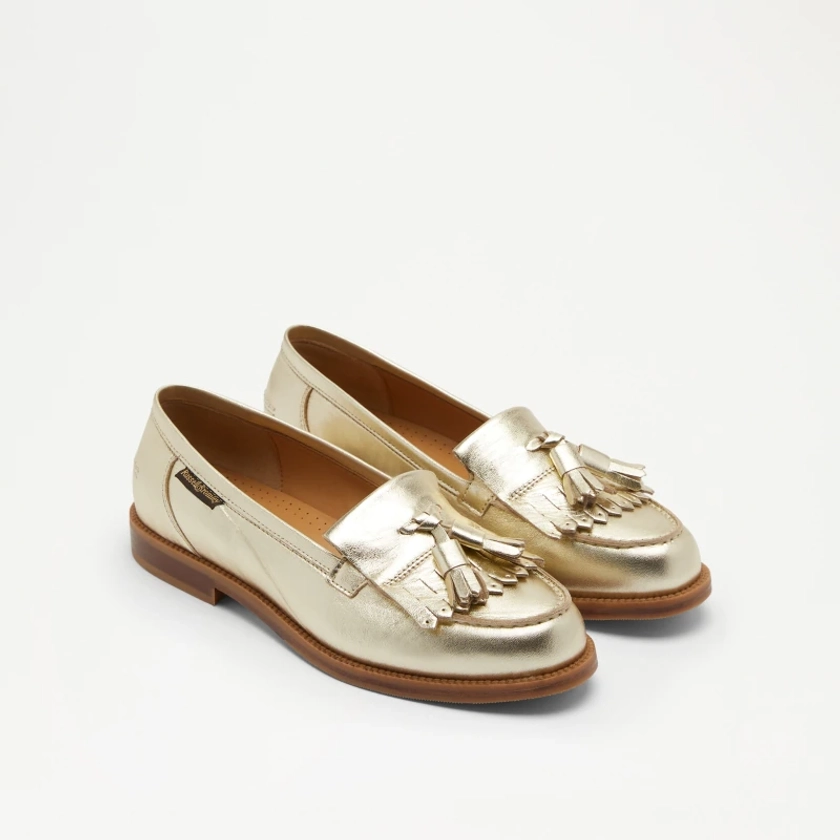 CHESTER Fringe Tassel Loafer in Gold Calf | Russell & Bromley