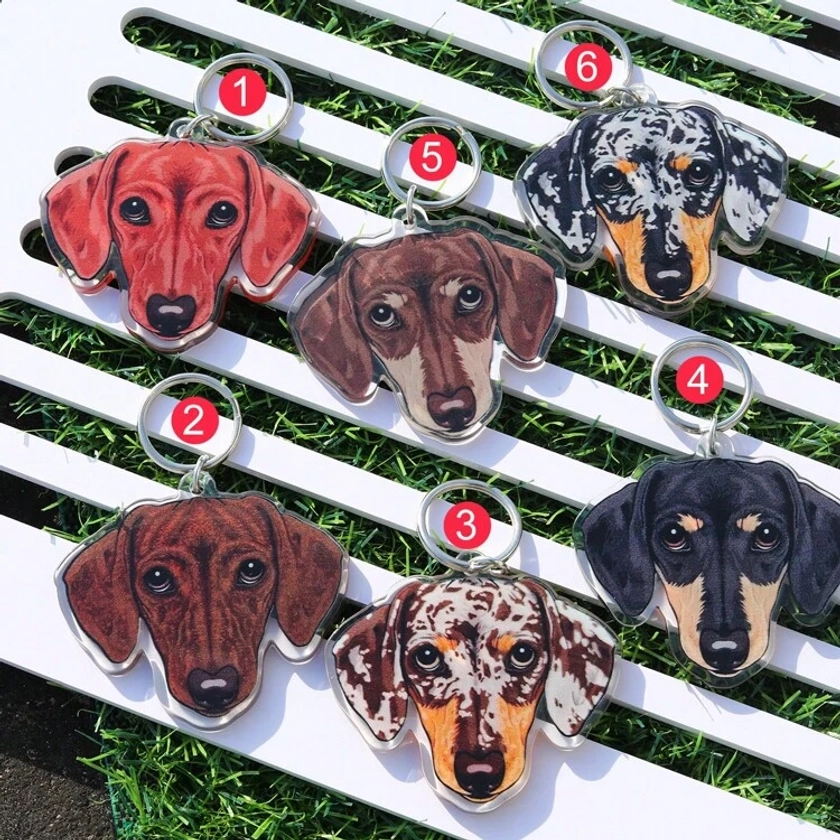 1 Piece Acrylic Cute Pets Dachshund Dog Keychain Bags Charms Accessories