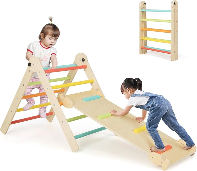 HONEY JOY 3-in-1 Foldable Triangular Climbing Toys, Height Adjustable Pikler Triangle & Sliding Set for Toddlers, Indoor Playground Montessori Wooden Climber Ladder w/Reversible Ramp, Colorful : Amazon.com.au: Toys & Games