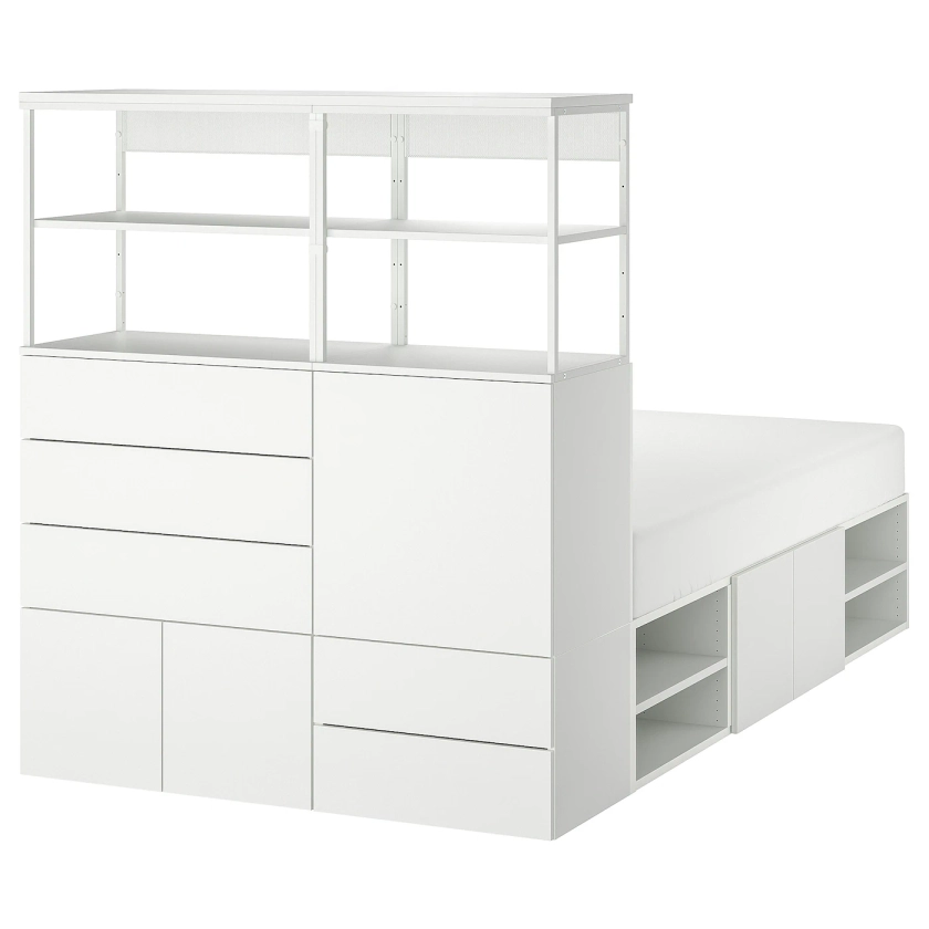 PLATSA bed frame with 5 door+5 drawers, white/Fonnes white, 140x244x163 cm - IKEA