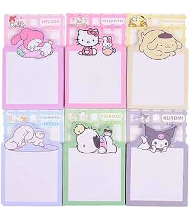 6 Pack Cute Sticky Notes Kawaii Sticky Notes Cute Stationary 3.75x2.75 in Cartoon Series Self-Stick Note Pads Fun Office Supplies