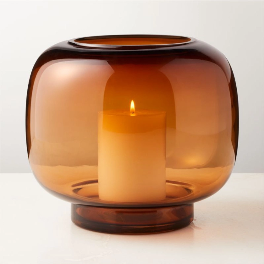 Coco Round Smoked Amber Modern Glass Hurricane Candle Holder Large + Reviews | CB2 Canada