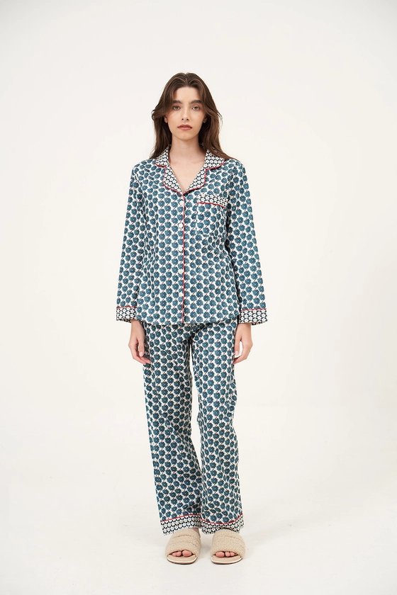 Pijama Longo Flor Margarida Azul - Anotheroom - Sleepwear