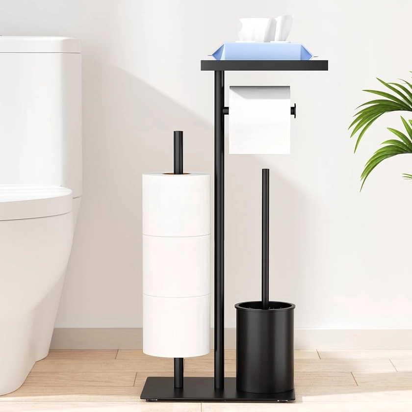 Porte-papier toilette debout en acier inoxydable avec brosse – avec boîte à lingettes humides, ensemble WC