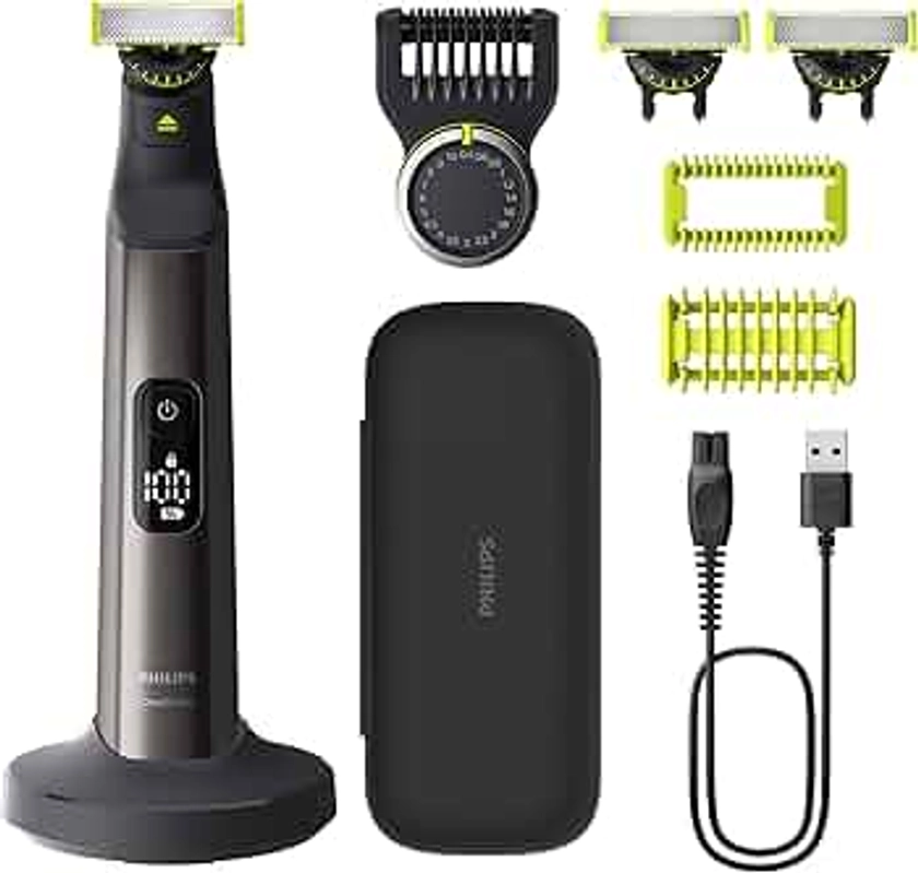 Philips OneBlade Pro 360 Authentique Visage+Corps - Tondeuse à barbe électrique, rasoir et tondeuse corps, 2 lames 360, 1 sabot avec 20 hauteurs de coupe, 1 kit Corps, 1 socle de charge, QP6652/35