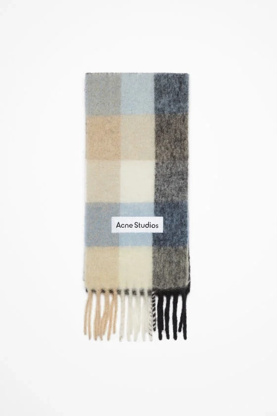 Mohair checked scarf - Blue/beige/black