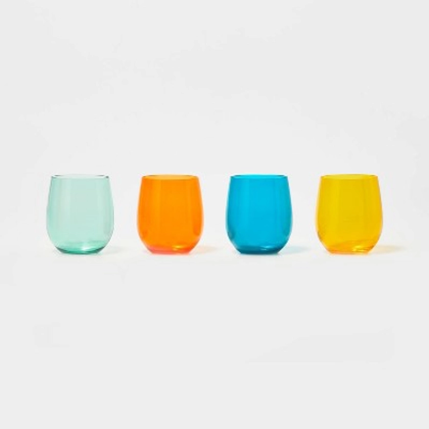 14oz 4pk Stemless Wine Glasses Orange/Blue/Yellow - Sun Squad™