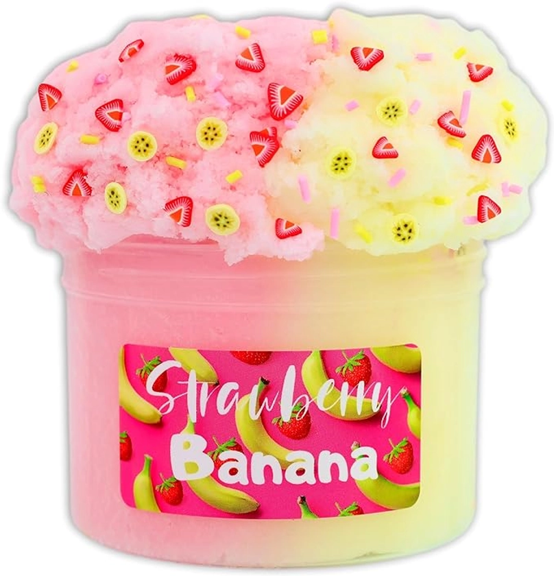 Strawberry Banana (8 fl/oz) - Scented Cloud Textured Slime - Handmade in USA - Dope Slimes - Pink/Yellow