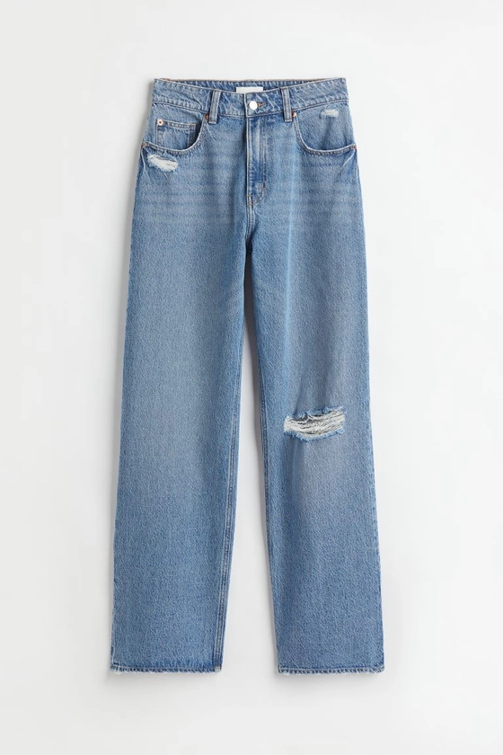 Loose Straight High Jeans - Denim blue/trashed - Ladies | H&M US