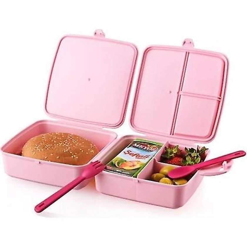 Plastic Lunch Box with Lock Mechanism - Pink