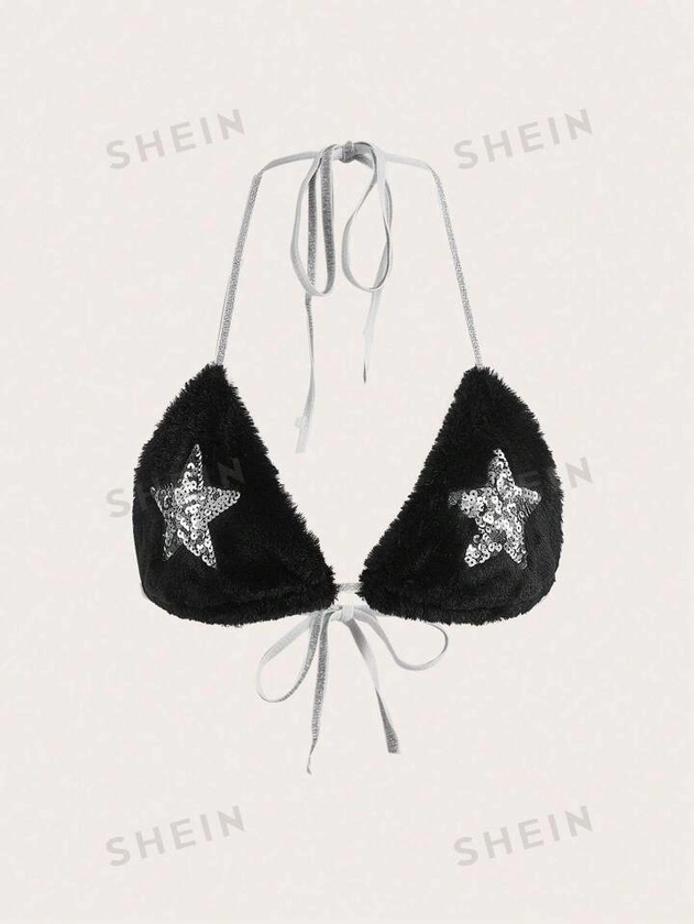 SHEIN ICON Sequin Star Pattern Tie Backless Halter Top