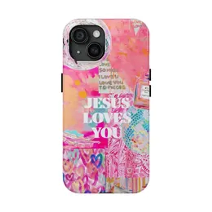 Pink Preppy Collage Preppy Wall Collage Jesus Loves You, I Love You To Pieces Colorful School Girls Phone Cases