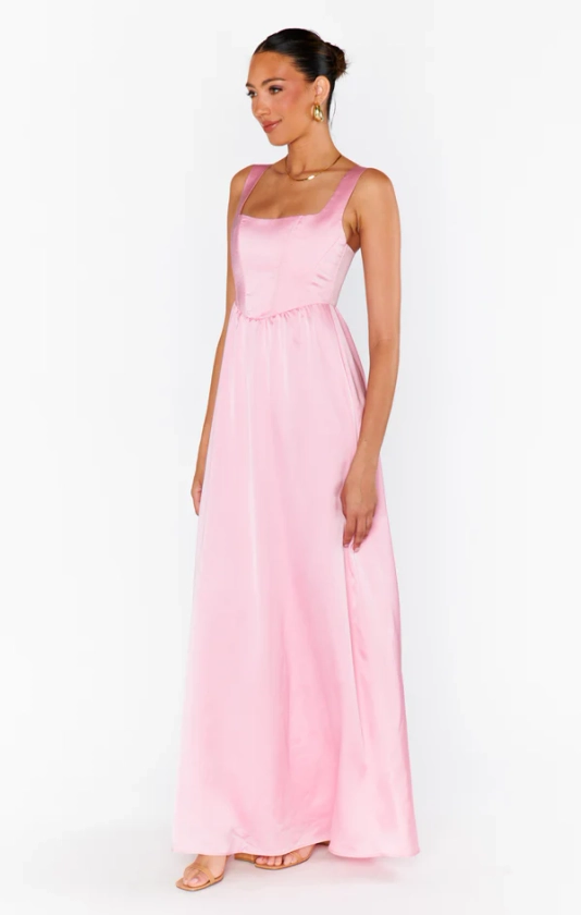 Nina Maxi Dress ~ Light Pink Luxe Satin