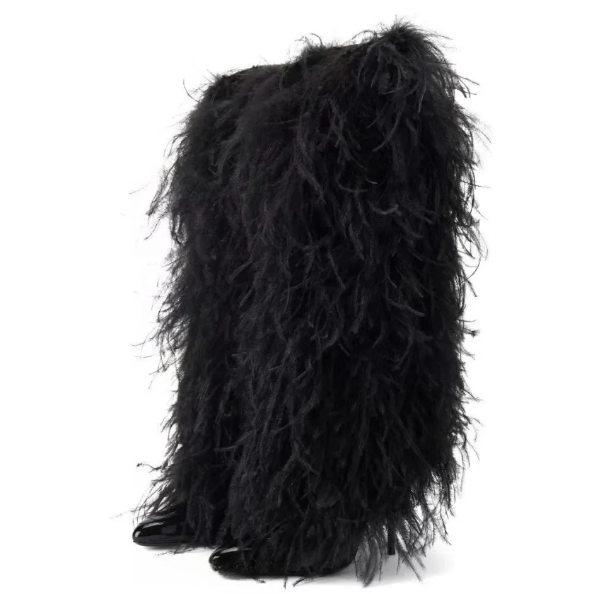 Fluffy Feather Fringed Party Boots