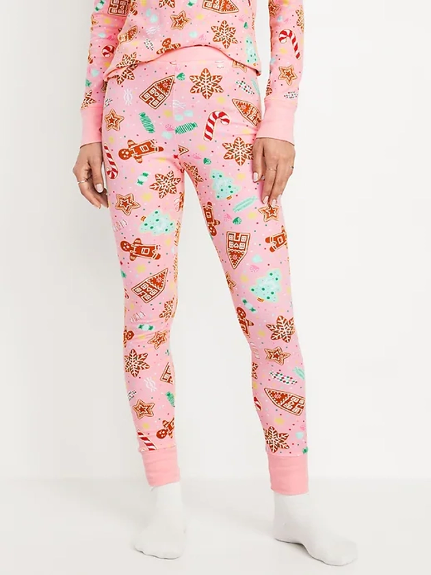 High-Waisted Printed Waffle Pajama Leggings