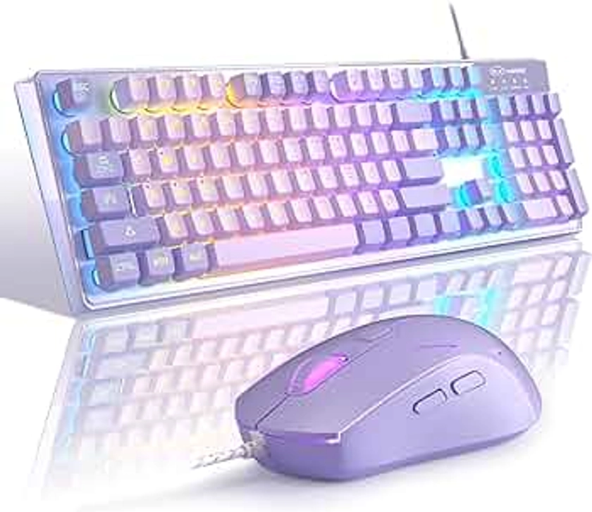 Gaming Keyboard and Mouse Combo, MageGee K1 RGB LED Backlit Keyboard with 104 Key Computer PC Gaming Keyboard for PC/Laptop (Purple)