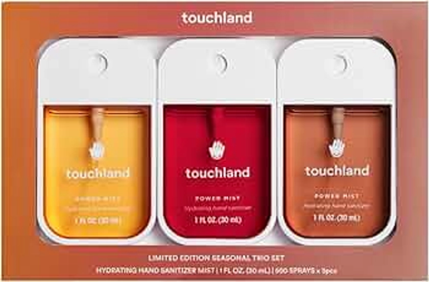 Touchland Hydrating Hand Sanitizer Spray, Limited Edition SEASONAL 3-PACK (Caramel, Pumpkin, Peppermint), Hydrating Mist, 1FL OZ Travel Size