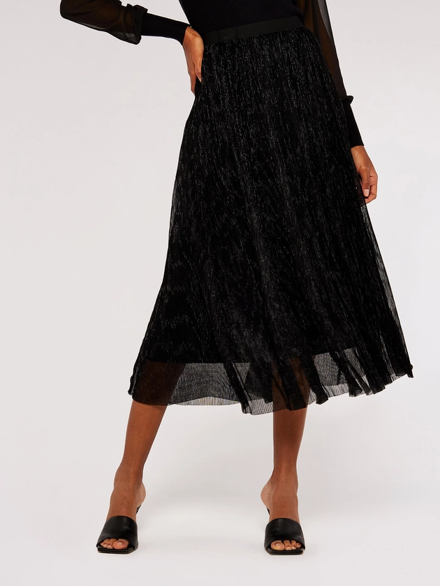 Lurex Pleated Midi Skirt | Apricot Clothing