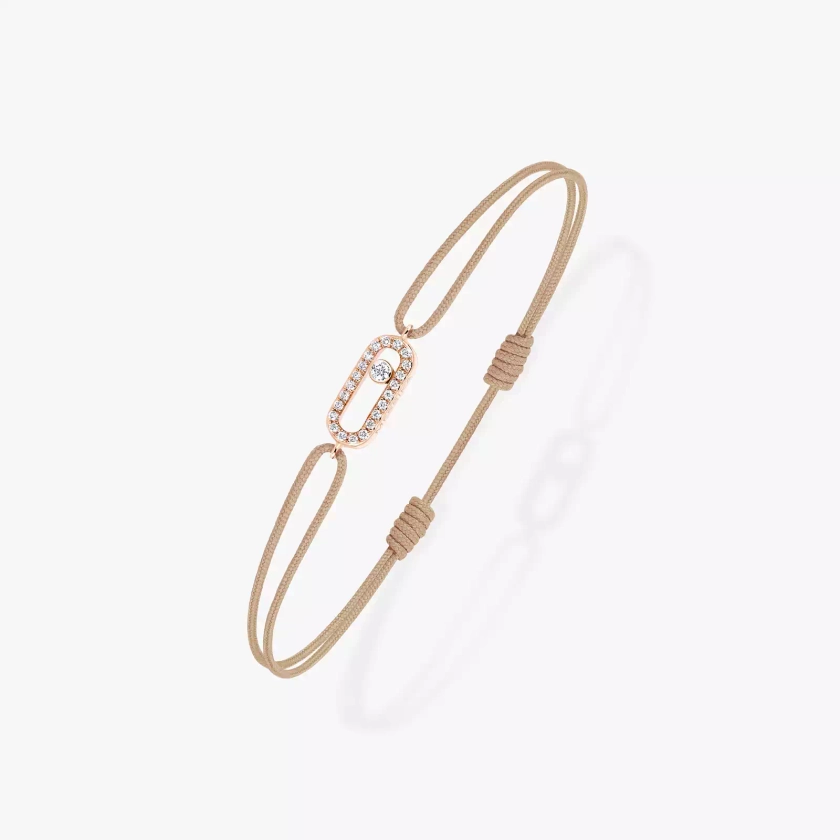 Move Uno Beige Cord Diamond Bracelet in Pink Gold | Messika 13857-PG