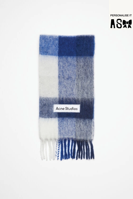 Mohair checked scarf - White/grey/royal blue