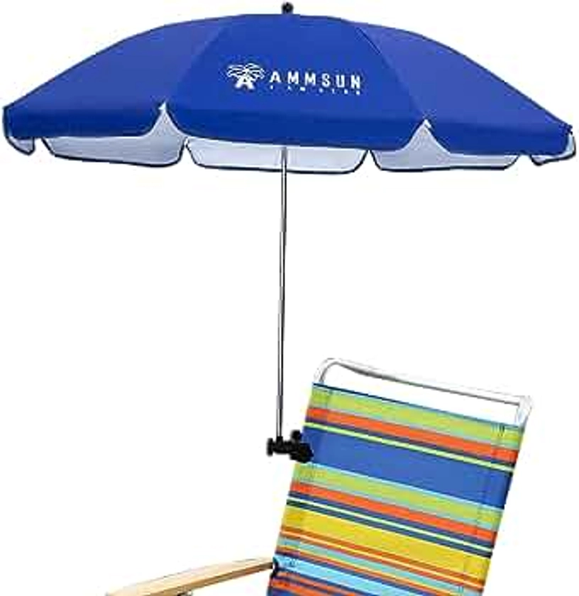 AMMSUN Chair Umbrella with Universal Clamp 43 inches UPF 50+, Portable Clamp on Patio Chair, Beach Chair, Stroller, Sport chair, Wheelchair and Wagon, Blue