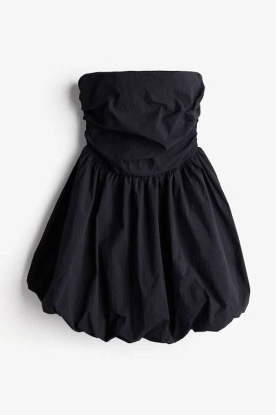 Bubble-hem Bandeau Dress - Sleeveless - Short - Black - Ladies | H&M US