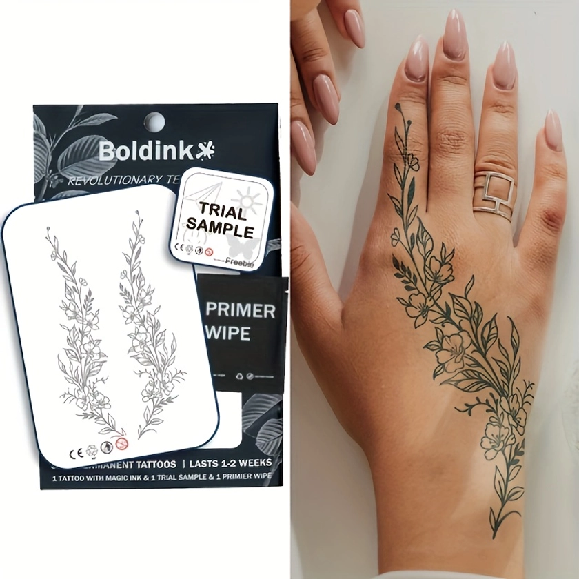 * Revolutionary Technology Tattoos, Semi-permanent Tattoos, Flower, Floral Temporary Tattoos, Long Lasting, * Tattoos, Water-Resistant, Authe