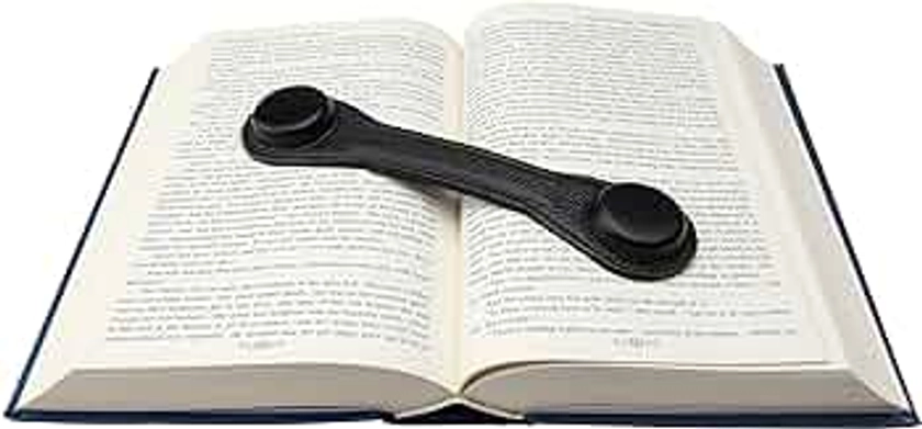 Leather Bookmark Book Holder Paper Weights - Bookweights Holds Cookbooks Paperback Workbooks and Textbooks Open for Handsfree Reading - Black Leather - by Superior Essentials