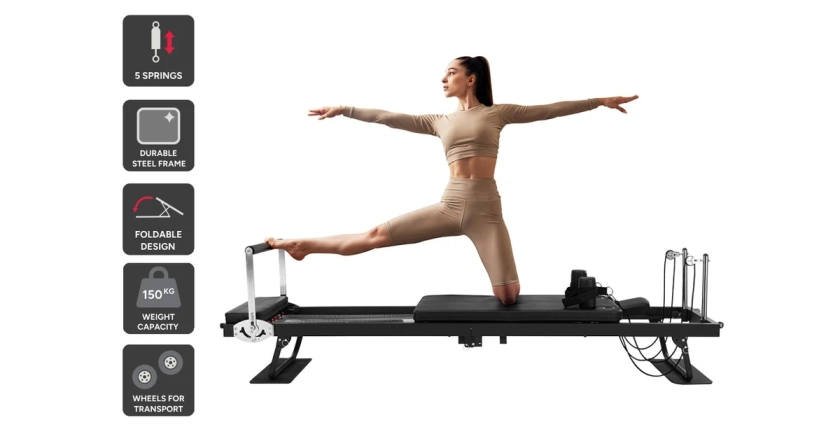 Fortis Foldable Pilates Reformer Machine | Workout Equipment | Sports, Outdoors & Travel