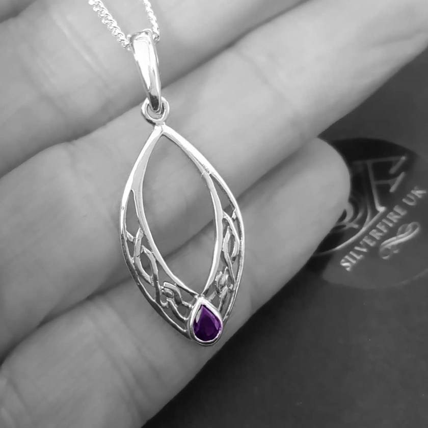 Celtic Necklace With Amethyst Zirconia Teardrops