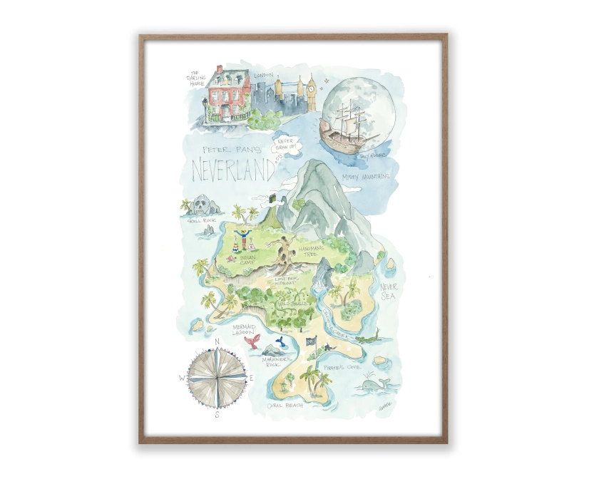 “Peter Pan’s Neverland Story Map" Print