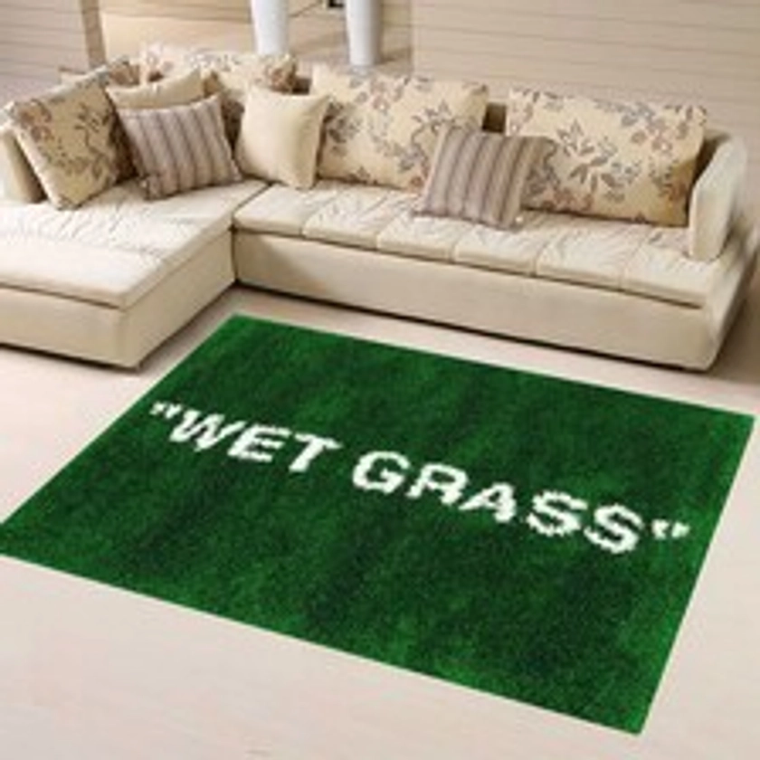 Wet Grass Rug, Grass Rug, Green Rug, Rugs for Living Room, Custom Rug, Machine Washable Personalized "Wet Grass" Carpet • Gift for Home