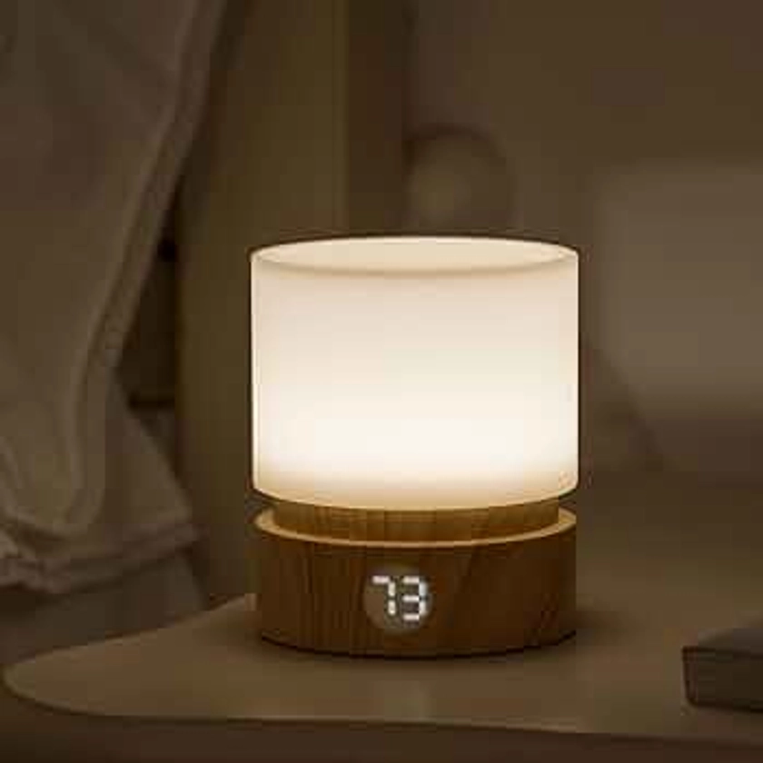 Smilodon Timer Night Light, Small LED Bedroom Lamp, Bedside Table Lamp, Night Light Kids, Baby Breastfeeding, Woodgrain, Dimmable, Battery Operated, Warm Mood Light Color