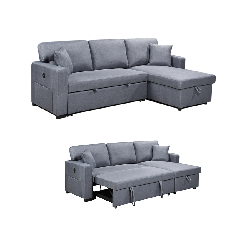 Foret 3 Seater Sofa Bed Modular Corner USB Pullout Lounge Storage Chaise Fabric