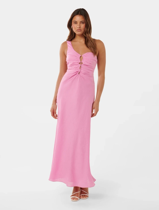 Dalia One-Shoulder Linen Dress