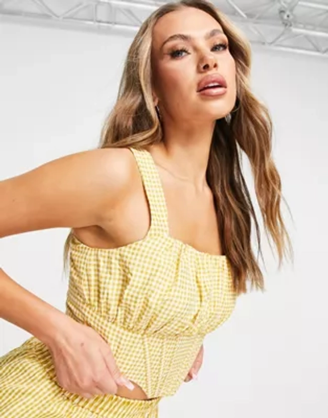 Missguided co-ord corset top in yellow gingham | ASOS