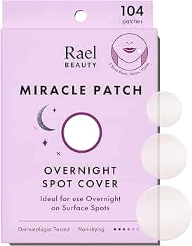 Rael Pimple Patches, Miracle Overnight Spot Cover - Hydrocolloid Acne Patch for Face, Zit & Blemish, Thicker & Extra Adhesion, All Skin Types, Vegan, Cruelty Free, 3 Sizes (104 Count)