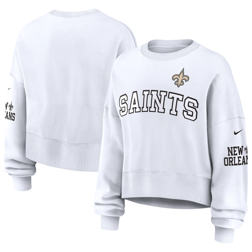 New Orleans Saints Nike Women's Oversized Long Sleeve Cropped Sweatshirt - White