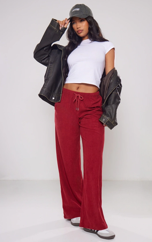 Cherry Red Cord Tie Waist Low Rise Trousers