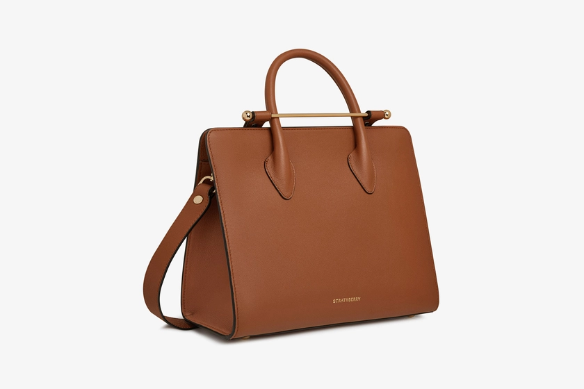 The Strathberry Midi Tote - Top Handle Leather Tote Bag - Tan